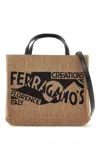 Ferragamo Small Logo-embroidered Tote Bag In Tan