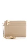 Ferragamo Leather Cardholder With Key-chain In Beige/khaki