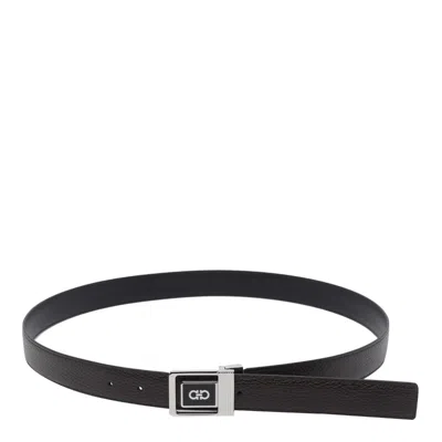 Ferragamo Logo Reversible Belt In Black