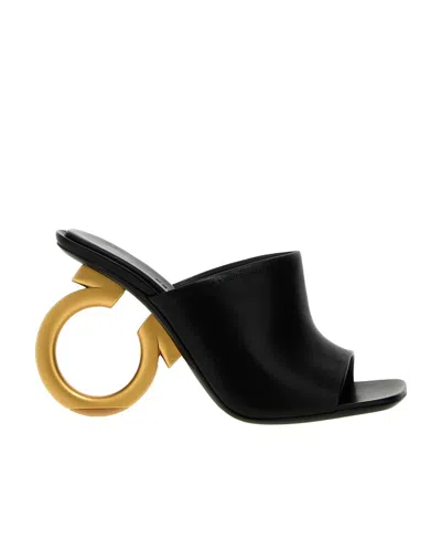 Ferragamo Logo Sandals In Black