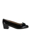 Ferragamo Vara Bow-embellished Patent-leather Pumps In Black