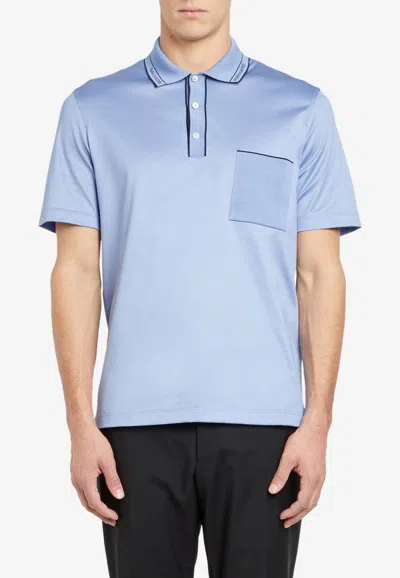 Ferragamo Logo Short-sleeved Polo T-shirt In Blue