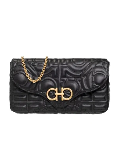 Ferragamo Logo Shoulder Bag In Black