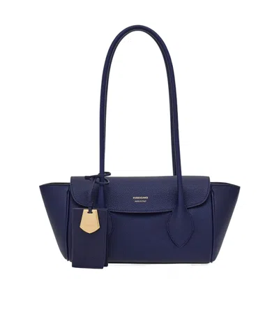 Ferragamo Logo Shoulder Bag In Blue