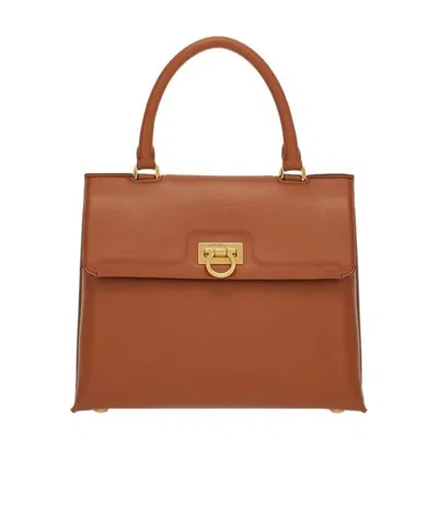 Ferragamo Logo Shoulder Bag In Brown