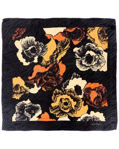 Ferragamo Logo Silk Scarf In Black