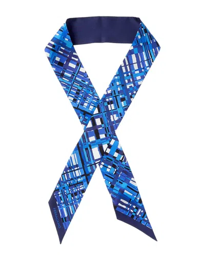 Ferragamo Check-print Logo Silk Scarf In Blue