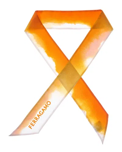 Ferragamo Logo Silk Scarf In Orange