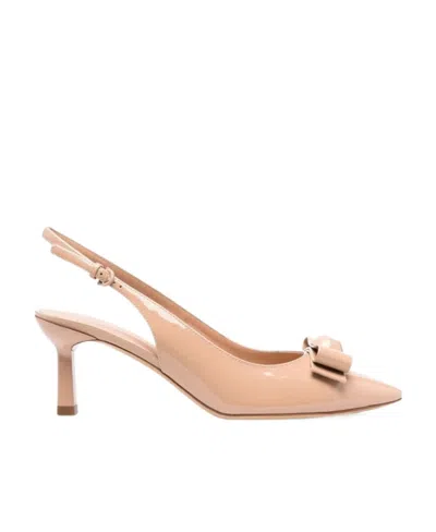 Ferragamo Logo Slack-heeled Heels In Nude