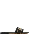 Ferragamo Logo Open Toe Flat Sole Sandal In Black