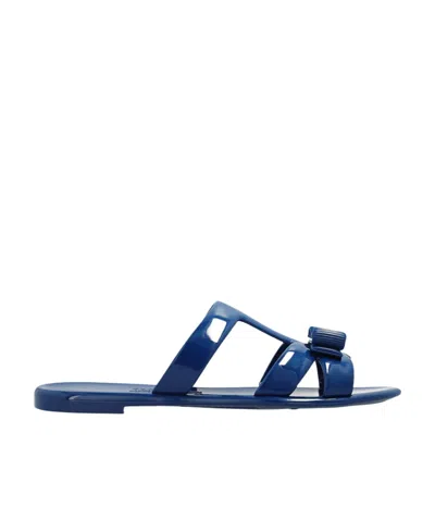Ferragamo Logo Slippers In Blue