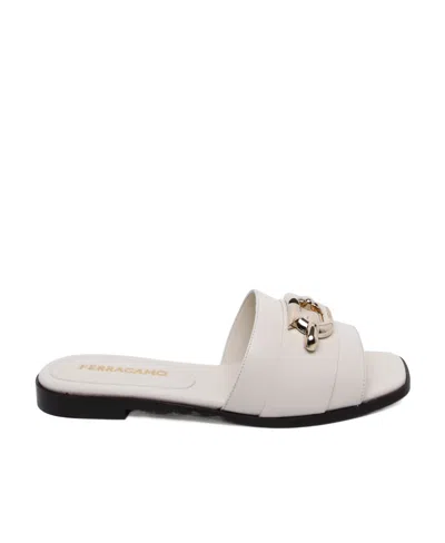 Ferragamo Logo Slippers In White