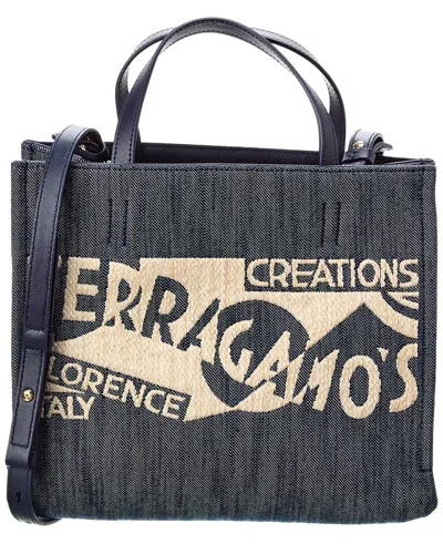 Ferragamo Venna Small Denim Tote  Bags In Blue