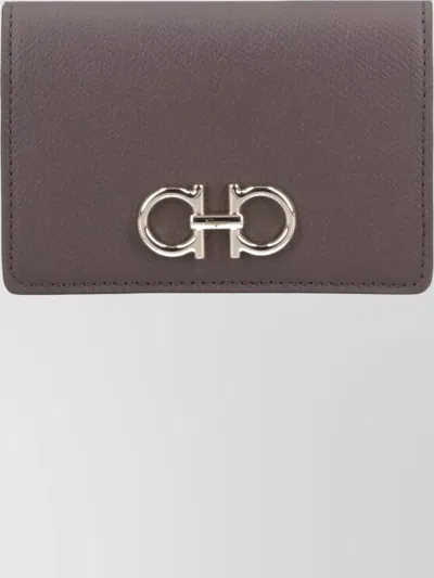Ferragamo Logo Snap Slots Card Holder In Brown