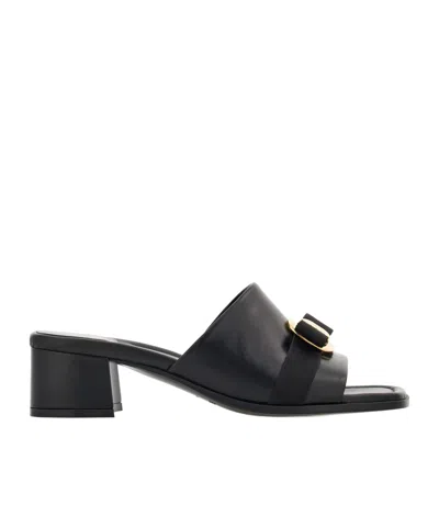 Ferragamo Logo Square Toe Heel Sandals In Black