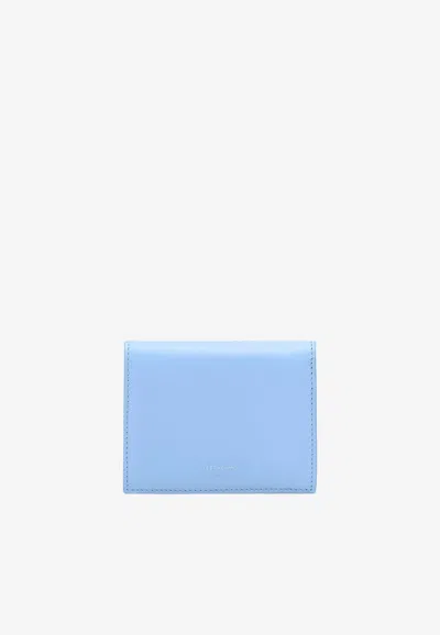 Ferragamo Logo Stamp Compact Wallet In Calf Leather In Sky Blue