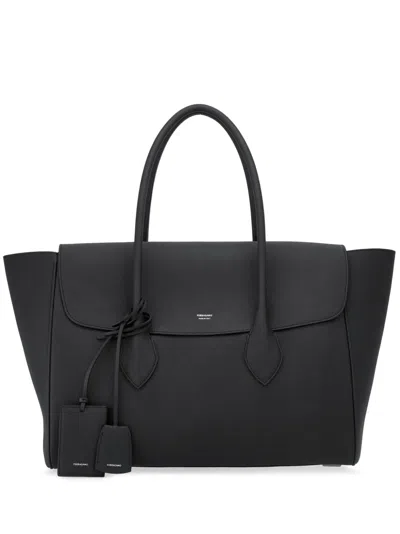 Ferragamo Logo-stamp Leather Tote Bag In Black