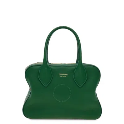 Ferragamo Logo Stamp Leather Tote Bag In Green