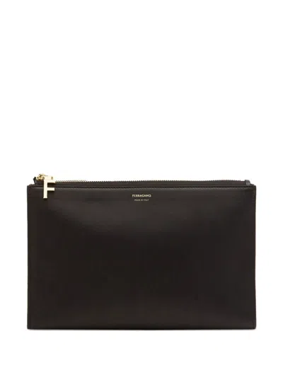 Ferragamo Leather Makeup Bag In Black