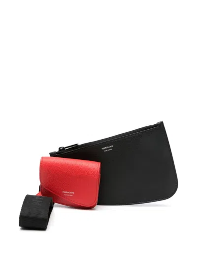 Ferragamo Leather Wallet Set In 005 Flame Red/001 Nero