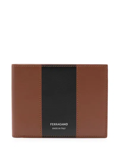 Ferragamo Logo-stamp Stripe Leather Wallet In Brown