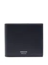 Ferragamo Bi-fold Wallet With Embossed Logo In Smooth Leather Man In Blue
