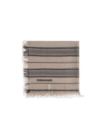 Ferragamo Logo Stripe Scarf In Nude