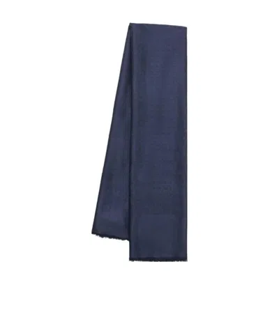 Ferragamo Logo Tassel Scarf In Blue