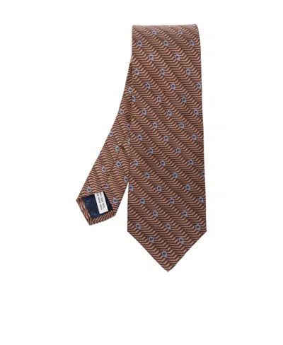 Ferragamo Logo Tie In Brown