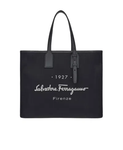 Ferragamo Logo Tote Bag In Black