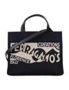 Ferragamo Mini Logo-printed Tote Handbag In Nero