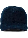 Ferragamo Embroidered Curved Brim Textured Fabric Hats In Blue