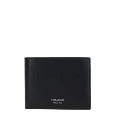 Ferragamo Logo Stamp Bi-fold Wallet In Black