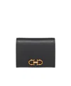 Ferragamo Gancini Black Wallet With Button Closure In Leather Woman In Black
