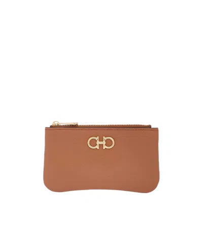 Ferragamo Logo Wallet In Brown