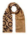 Ferragamo Wool Blend Reversible Embroidered Scarf With Fringed Edges In Brown