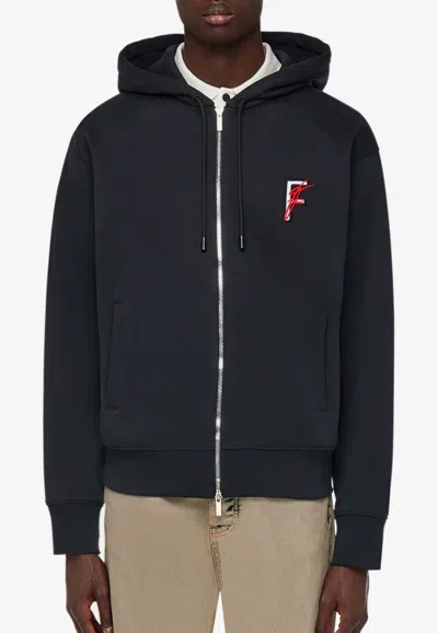 Ferragamo Logo Zip-up Hoodie In Black