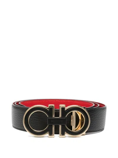 Ferragamo Logo-buckle Leather Belt In Black