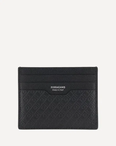 Ferragamo Calf Leather With Gancini Card Case In Black