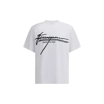 Ferragamo Signature Velvet Logo T-shirt In White