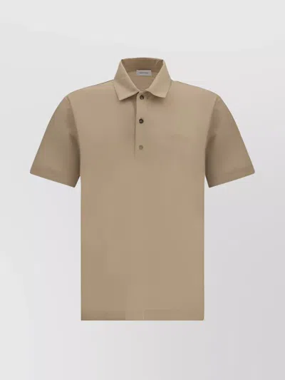 Ferragamo Logoed Polo Shirt With Side Slits In Beige