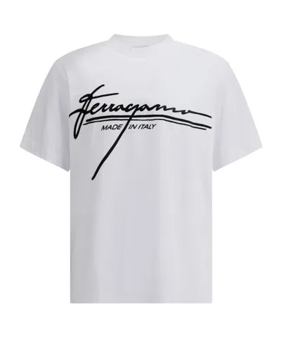 Ferragamo Signature Velvet Logo T-shirt In White