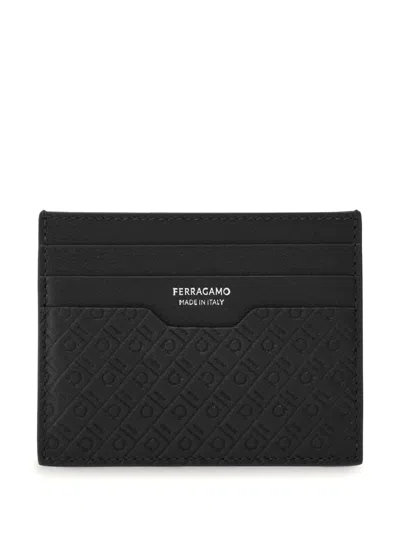 Ferragamo Logo-embossed Leather Card Case In Black