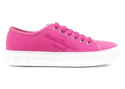 Pre-owned Ferragamo Logoembossed Lowtop Sneakers (women's) In Pink