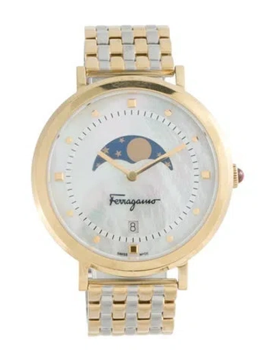 Pre-owned Ferragamo Logomania Moon Phase Watch”, 36mm In Multi