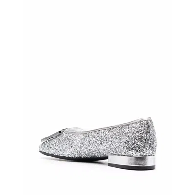 Ferragamo Logo-plaque Glitter Ballerina Flat In Gray