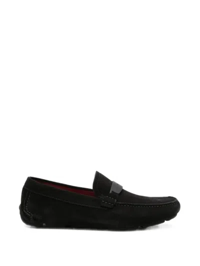 Pre-owned Ferragamo Logo-plaque Suede Loafers In Black