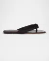 Ferragamo Loly Fur Leather Thong Sandals In Black
