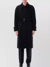 Ferragamo Long Belted Coat Side Pockets In Black