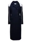 Ferragamo Long Blue Coat With Contrasting Detachable Hood In Wool Woman In Blu